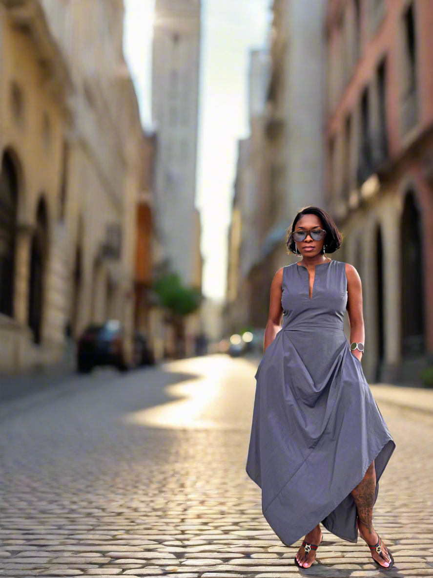 GREY FOLDED DRESS