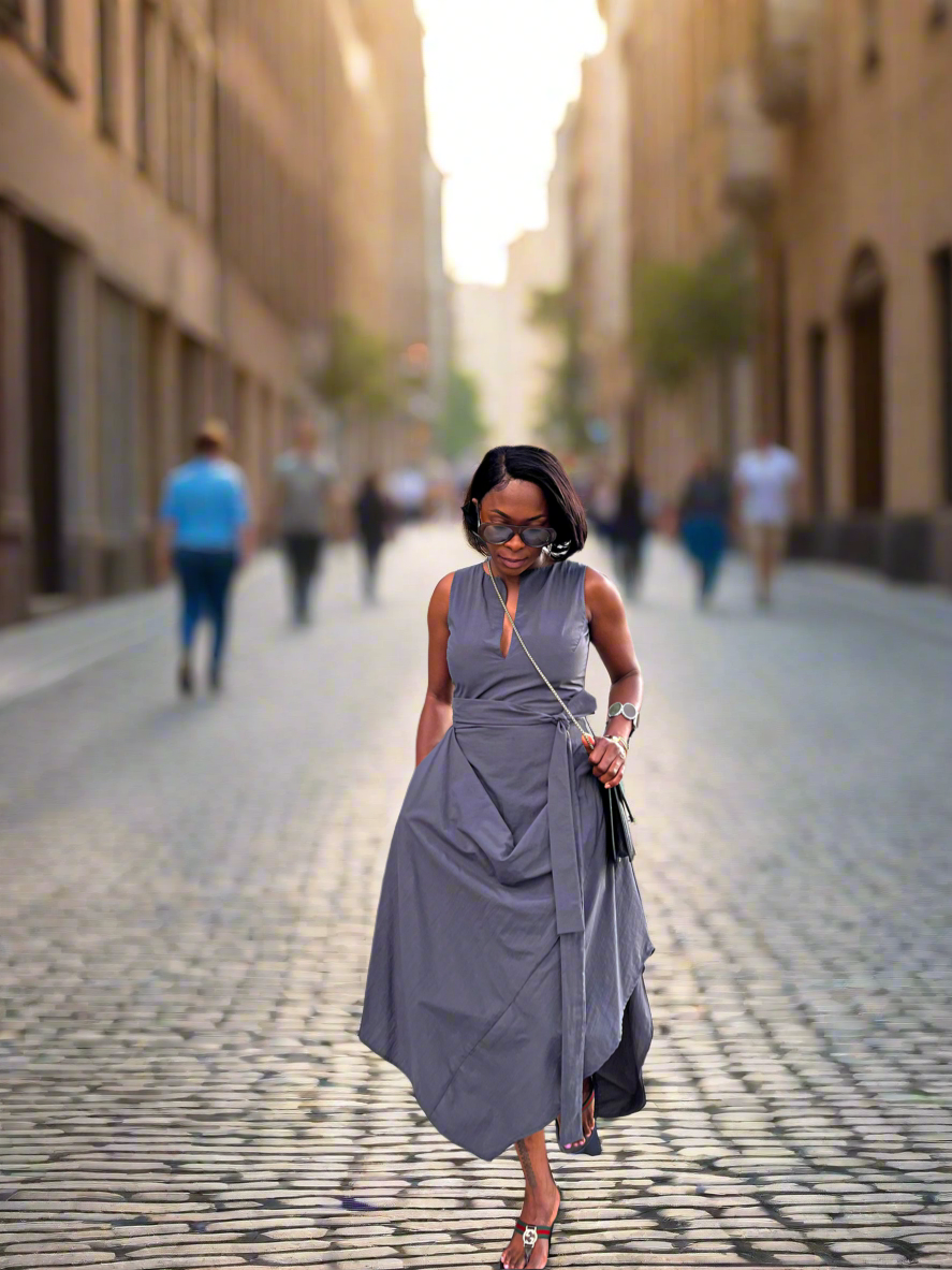 GREY FOLDED DRESS