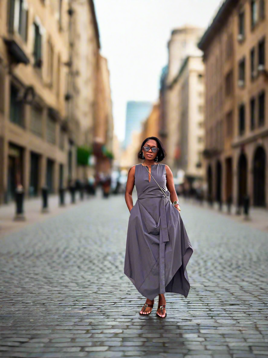 GREY FOLDED DRESS