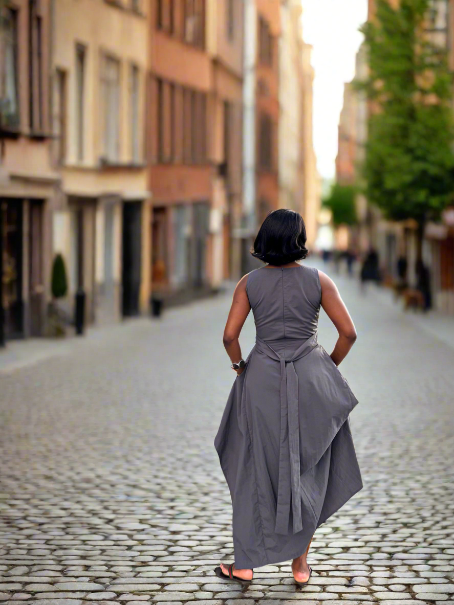 GREY FOLDED DRESS