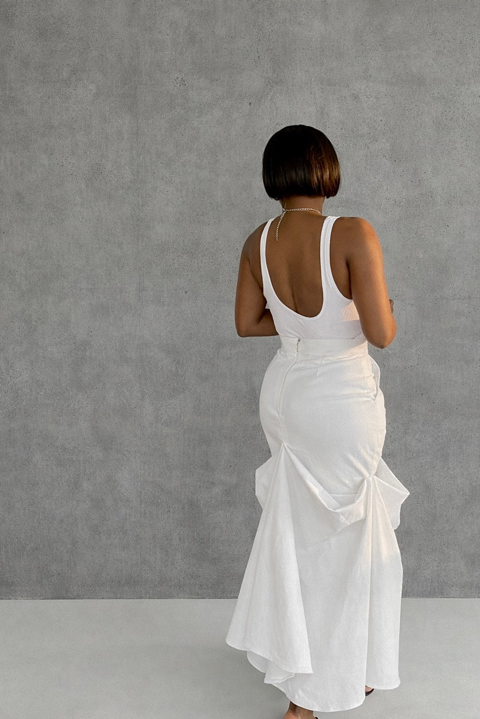 WHITE ASYMMETRICAL DENIM SKIRT