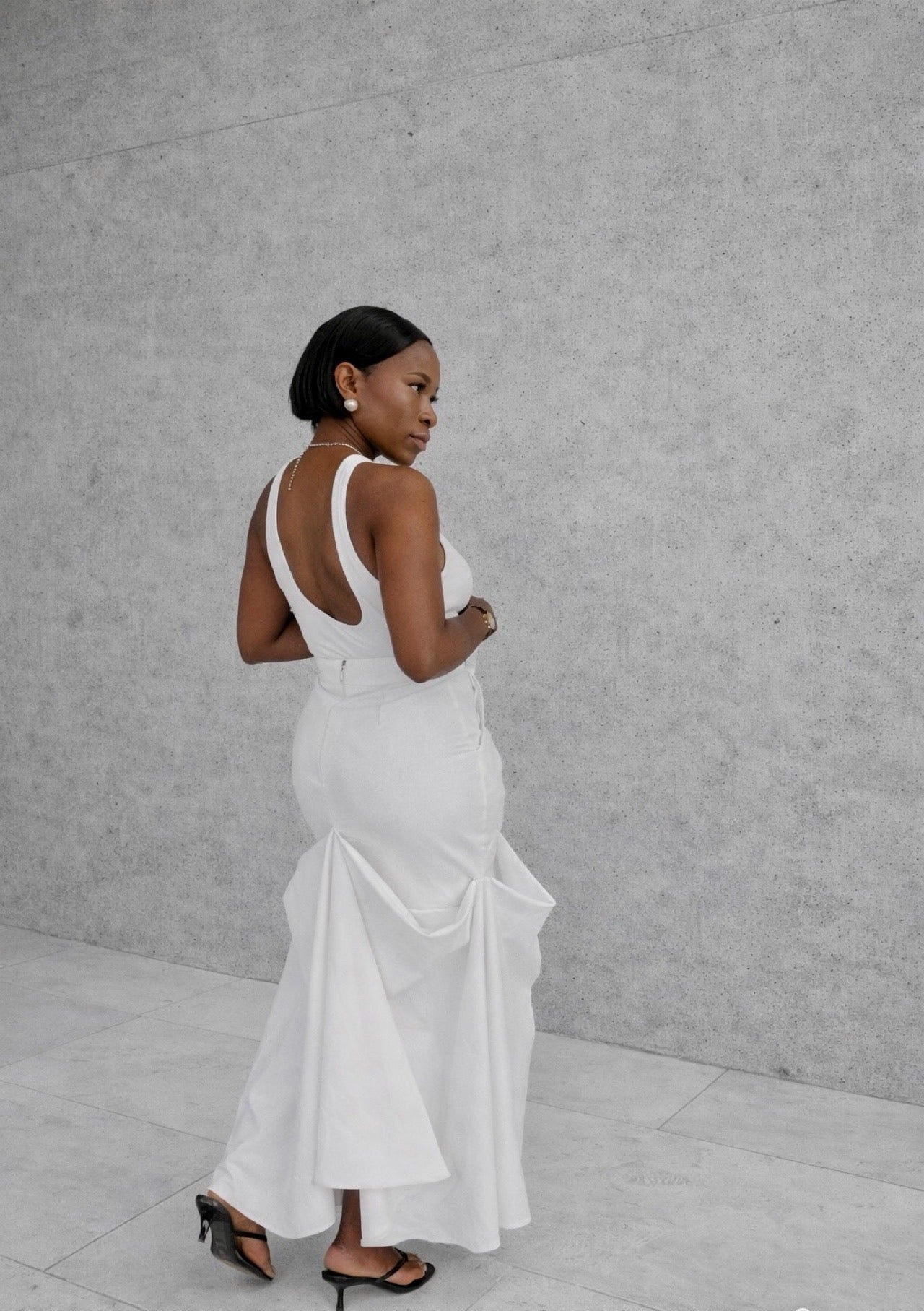 WHITE ASYMMETRICAL DENIM SKIRT