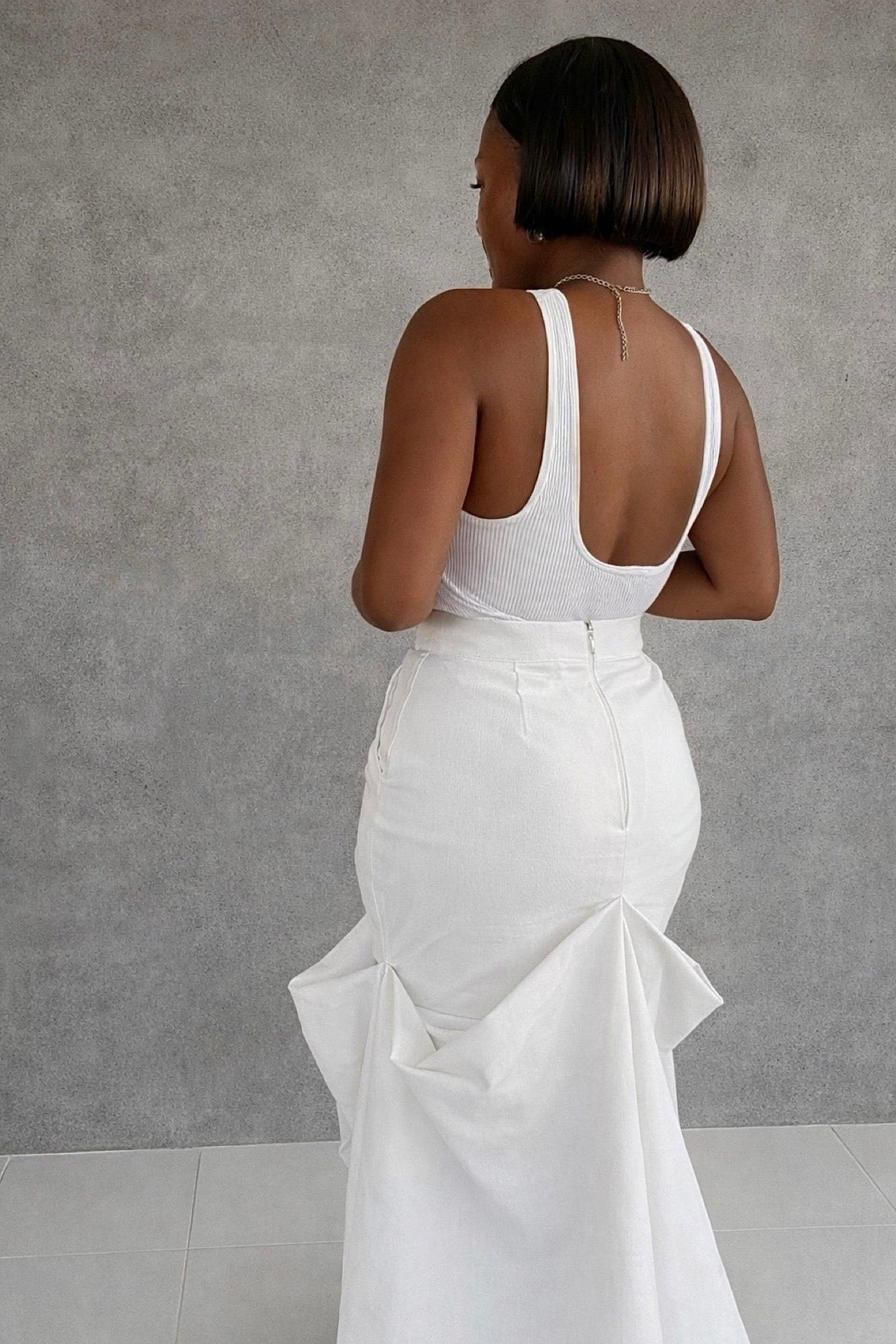 WHITE ASYMMETRICAL DENIM SKIRT