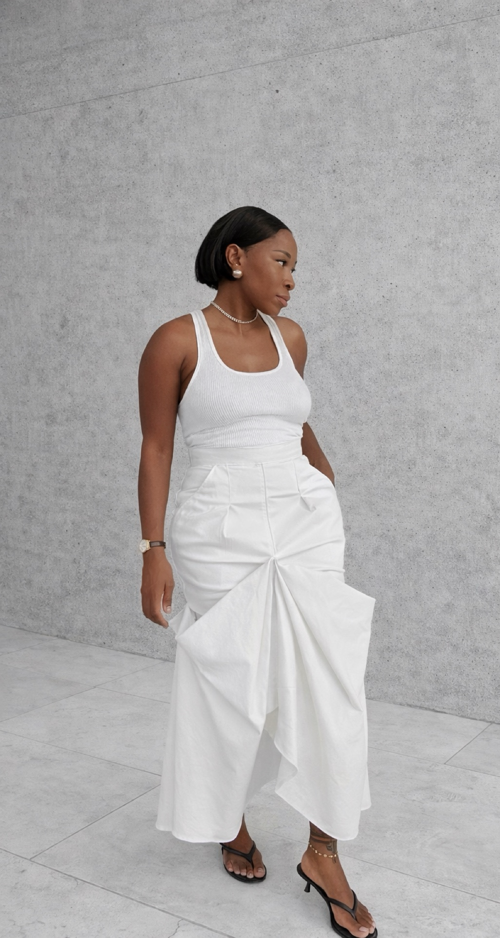 WHITE ASYMMETRICAL DENIM SKIRT