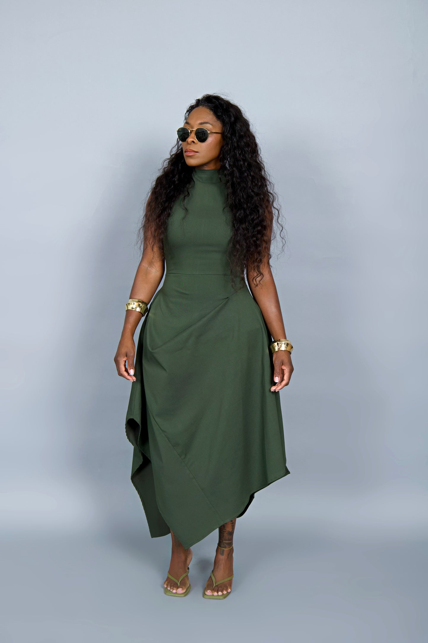 GREEN FOLDED DRESS l