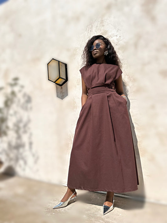BROWN MIDI DRESS